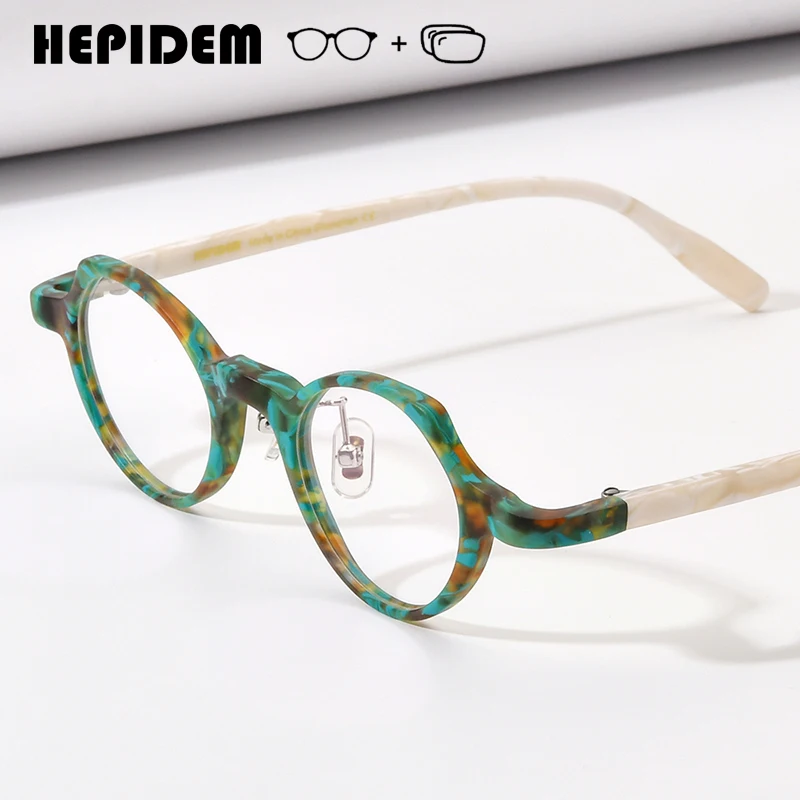 HEPIDEM Progressive Prescription Eyeglasses Photochromic Myopia Optical Lens Eyewear Men Women Acetate Small Round Glasses 9280