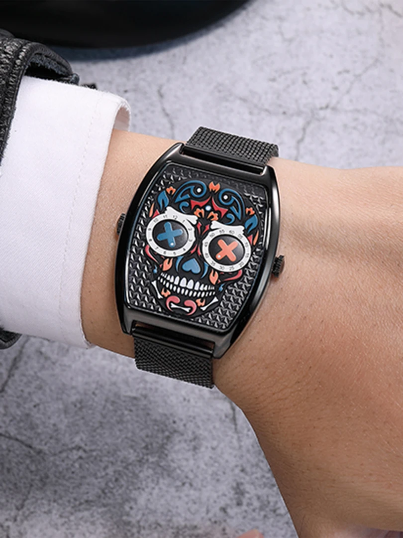 Luxury Men Watch Skull Clock Quartz Wristwatch Black Watches High Quality Conceptual Reloj Business Man Hombre Relogio Masculino