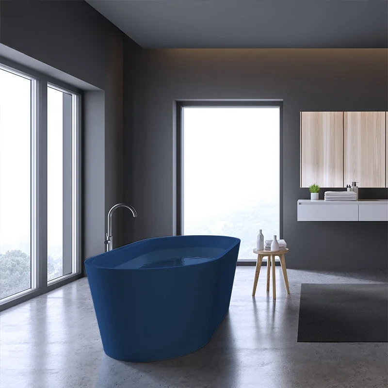 Blue Resin Stone Bathtub Freestanding Bathtub Solid Surface Acrylic Stone Bathtub