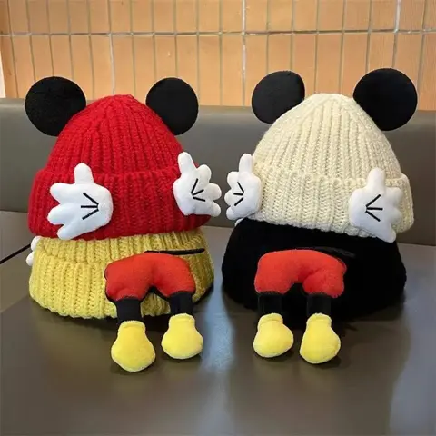 Cappello lavorato a maglia Disney Topolino con orecchie Cappello hip-hop Topolino carino con design a cartoni animati Cappello invernale caldo e antivento MINISO