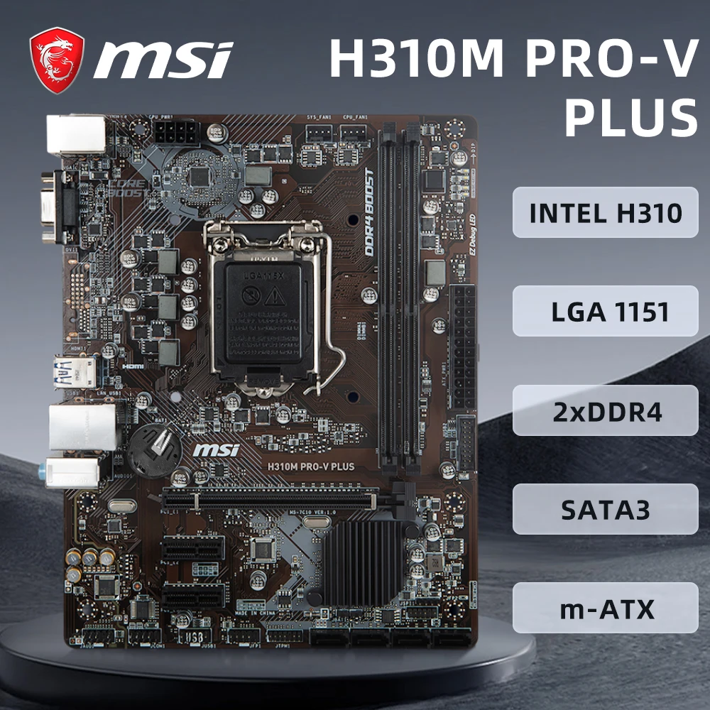 Msi-placa-mãe com Chipconjunto Intel H310 Cpu para Suportar a 8ª Geração Core i7 i5 i3 Lga 1151 Ddr4 Micro Atx H310m Pro-v Plus