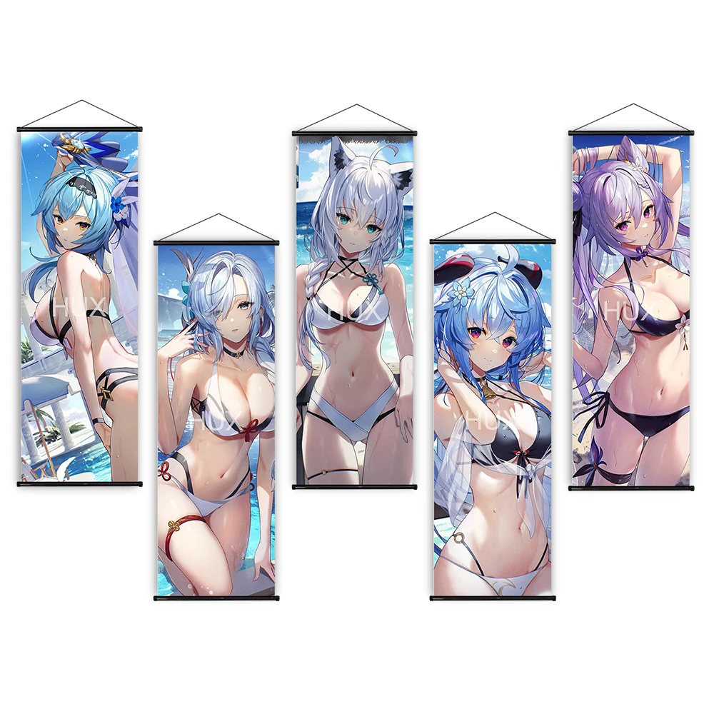 Genshin Impact 1:3 Bikini Sexy Girls Scrolls Poster Keqing Ganyu Hanging Wall Art Picture Canvas Painting Mural Room Decor Gift