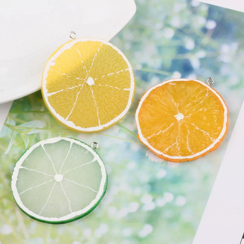 Pendientes de corazón de fruta naranja y limón para niña, colgante de Material, accesorios de resina Diy, dijes hechos a mano, 6 uds.