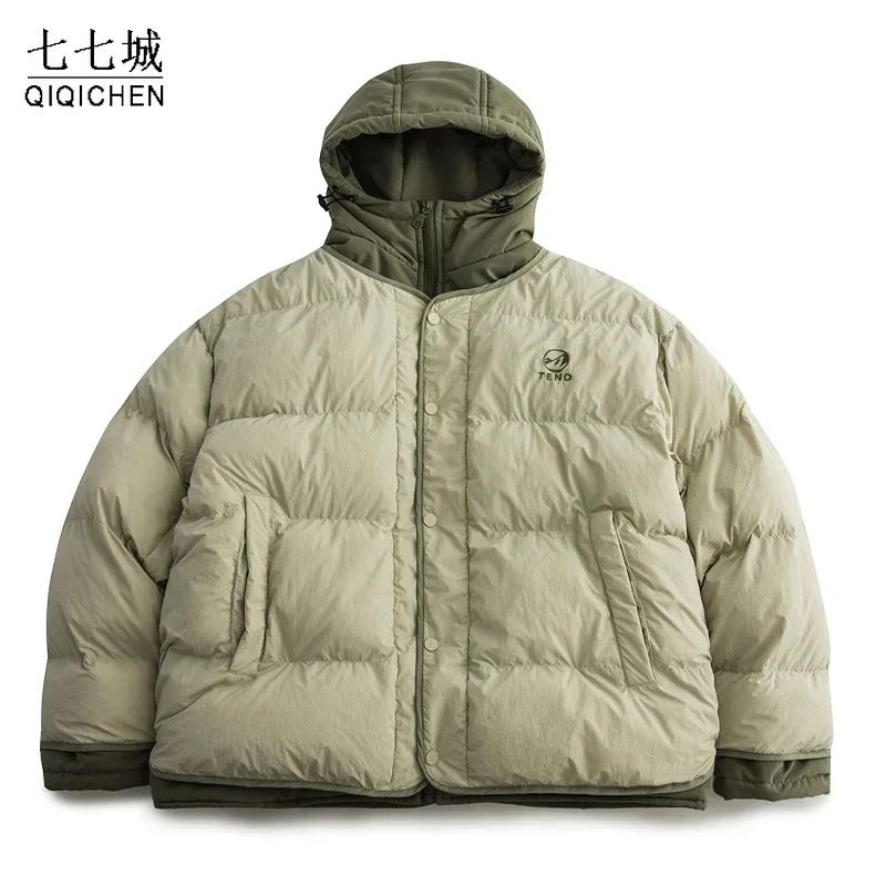 

2023 Winter Thick Parkas Men Cotton Solid Color Two-piece Hooded Padded Jackets Japanese Casual Oversized Coat Unisex Streetwear