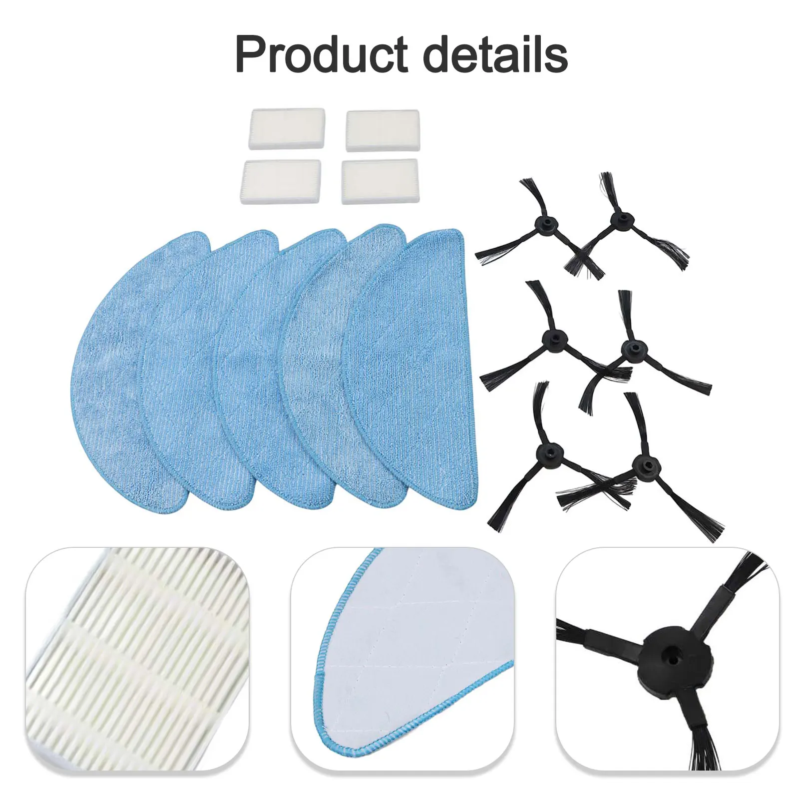 For ILIFE A12 for Pro Cleaning Essentials 4 Filters 5 Mop Cloths and 6 Side Brushes for Better Air and Clean Floors