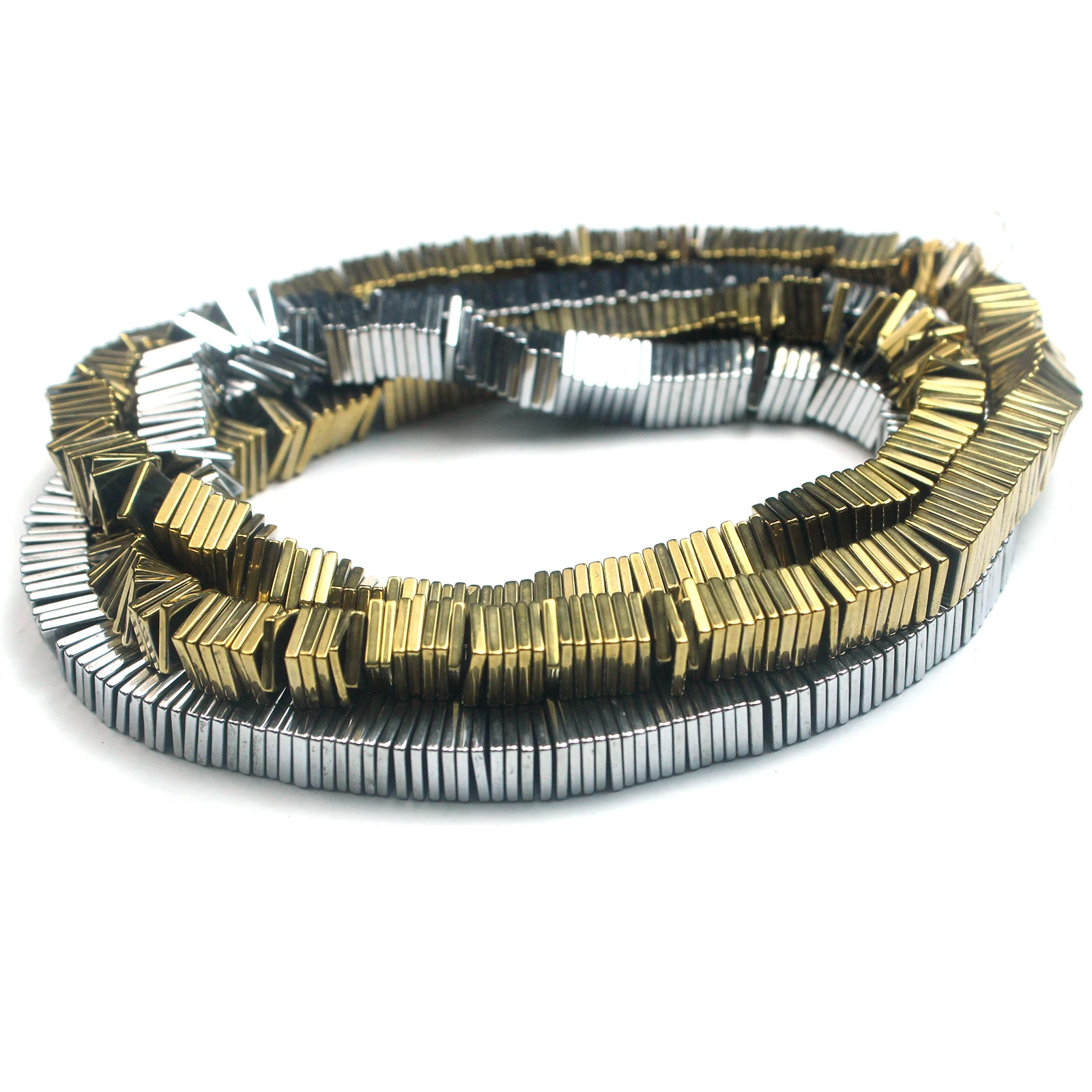 Flache quadratische Flocken aus Gold-Silber-Hämatit-Natursteinperlen, lose Spacer für DIY-Schmuckherstellung, Armbänder, Halsketten, Zubehör – Detail 5