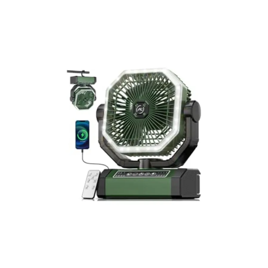 

Portable Fan, 24000mAh Rechargeable fan with Remote and LED, Camping Fan 4 Speed Strong Airflow, Desk/Camping/Outdoor/Gym Fan f