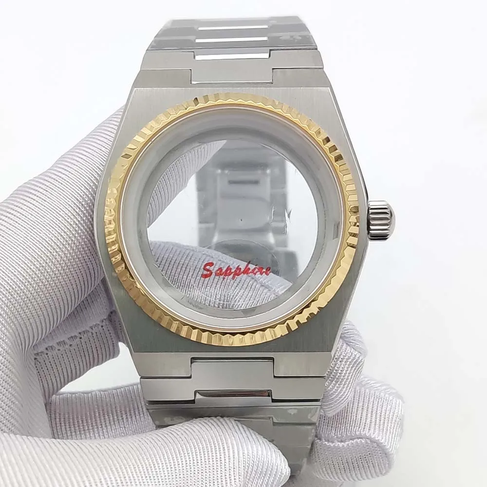 40 mm brushed stainless steel inter-gold water-resistant case for calibre NH35/NH36 with 31.8 mm dial