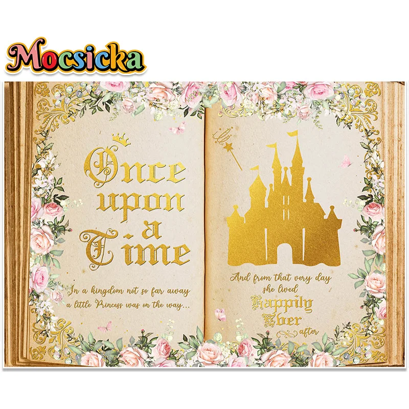 Grimoire Photography Backgrounds Magic Book Flowers Golden Castle Girl Kids Birthday Portrait Photo Backdrops Photocall