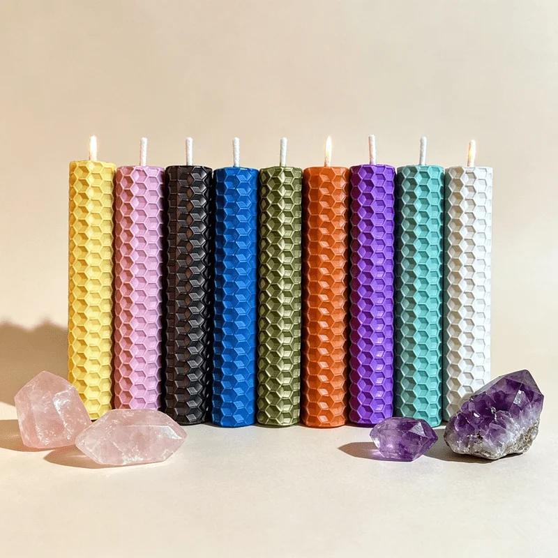 Bougie artisanale en cire d'abeille roulée à la main, 4 pouces, multicolore, petite bougie faite à la main pour cérémonie, fête, décoration de la maison