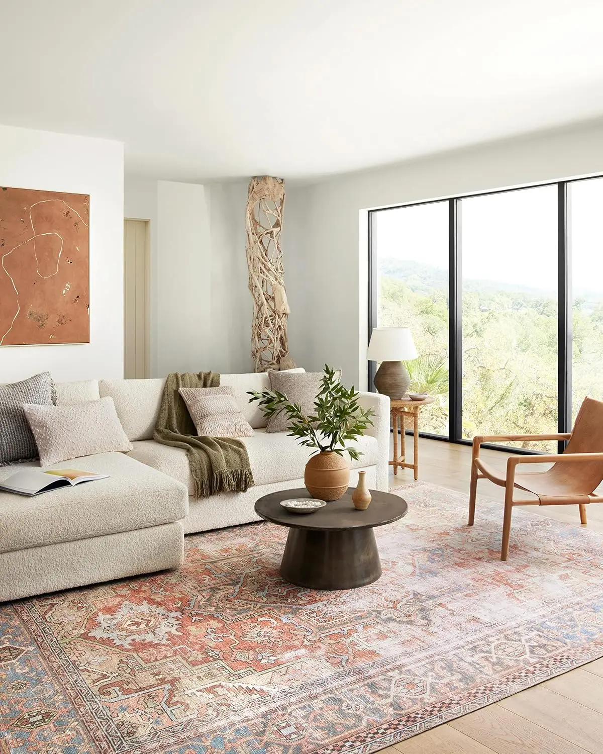 Polypropylene Area Rug, Modern Transitional Pattern Floor Carpet For Living Room Dining Area And Bedroom, Durable Non Shedding Large Indoor Mat, Terracotta And Sky Single Pack - view 4