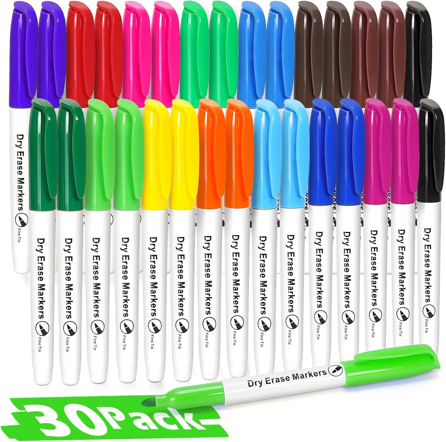 

30 Pack Fine Tip Dry Erase Markers - Bulk Whiteboard Markers in 15 Colors for School Classroom Office Supplies