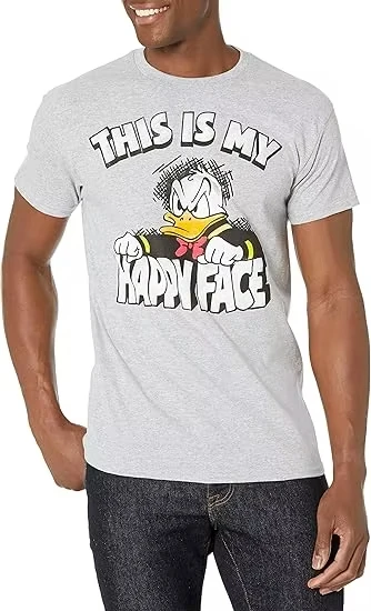

donald duck this is my happy face gray cotton tshirt funny text print summer 2025 streetwear for men