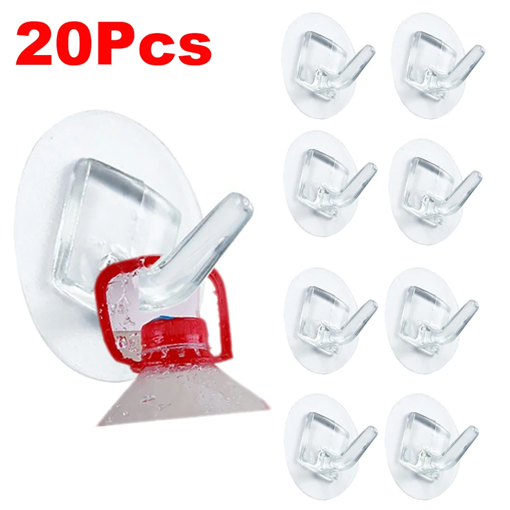 

20/5Pcs Transparent Wall Hooks Hangers Waterproof Self Adhesive Key Storage Hanger For Kitchen Bathroom Door Home Organizer Hook