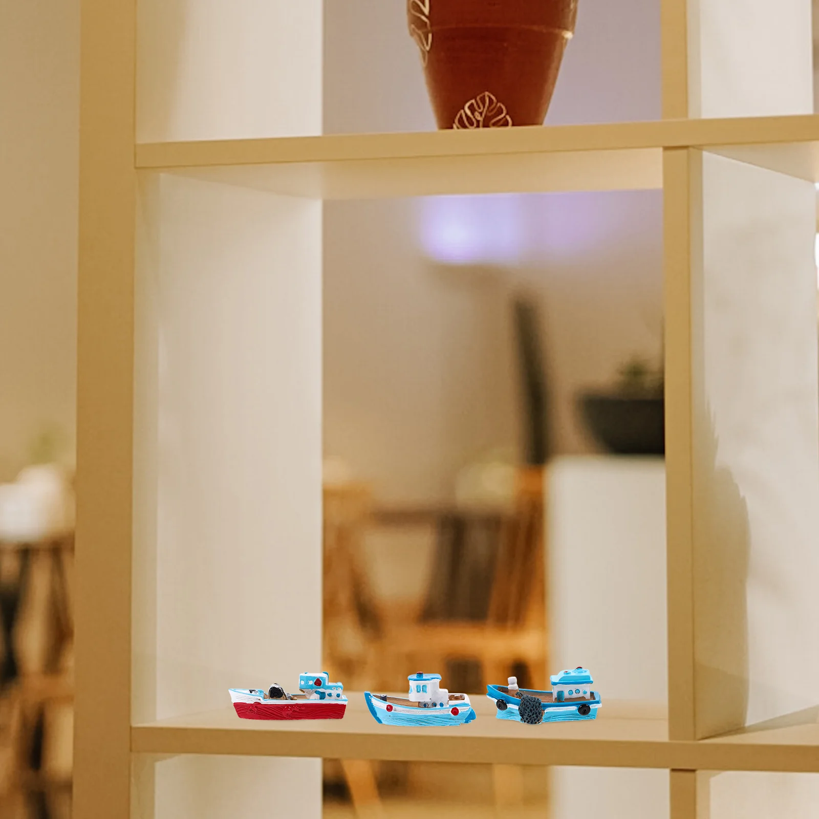 4 Pcs Fishing Boat Ornaments Decoration Toy Resin Miniature Model Crafts Nautical Child House