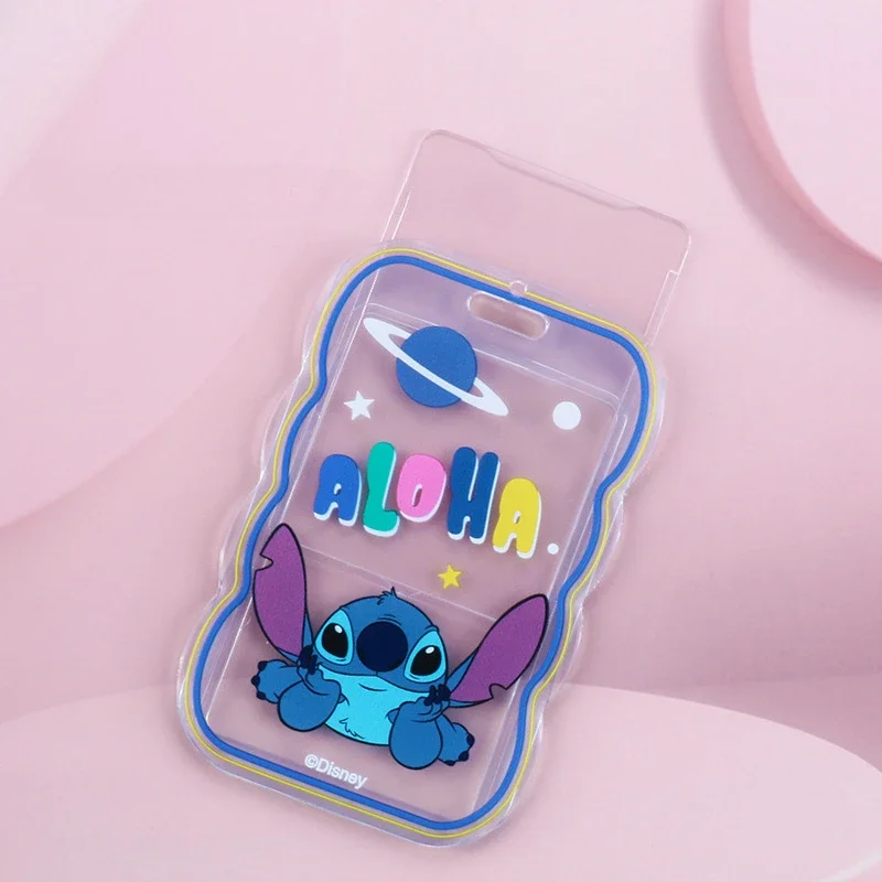 Stitch Disney Card Holder Keychain Cartoon Student Meal Card Transparent Drawstring Card Holder Work License Protective Case