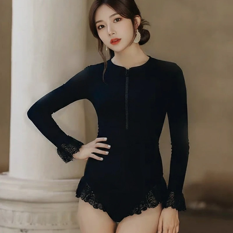 New Fashion Long Sleeve One Piece Swimsuit Women Modest Brief Push Up Slimming Sexy Tummy Control Hot Spring Youthful Swimwear - Image 2