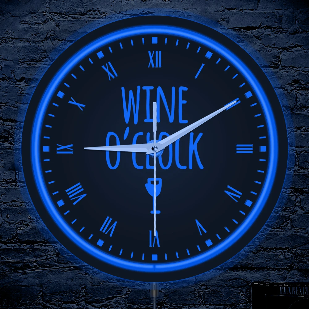 

Wine o'Clock Светодиодная неоновая вывеска Светящиеся настенные часы для кухни Домашний бар Паб Забавная юмористическая цитата Виннирия Металлический каркас Настенные часы