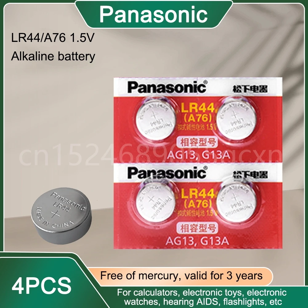 

4 шт., щелочные батареи Panasonic A76 LR44 AG13 357 SR1154 SR44 LR 44 1,5 в