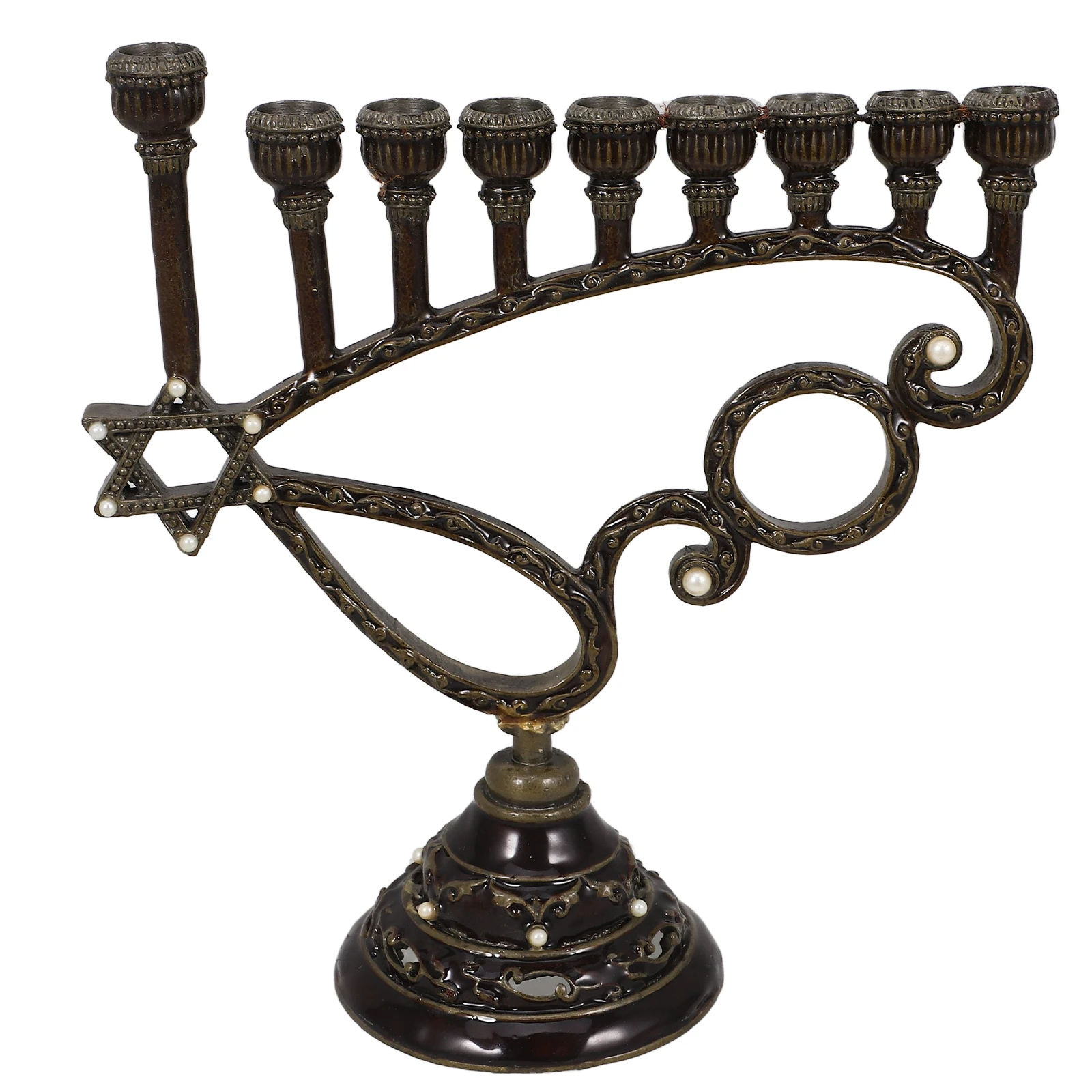 

Vintage Hanukkah Holder Nine Slots Zinc Alloy Pillar Stand Desktop Decor Center Table Decorative Candlelight