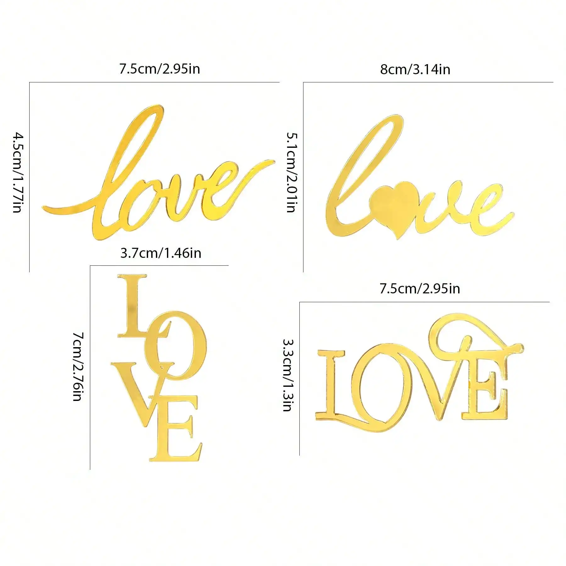 10pcs Gold Acrylic Heart Love Cake Topper for Valentine\'s Day Wedding Birthday Party Cake Decoration Supplies