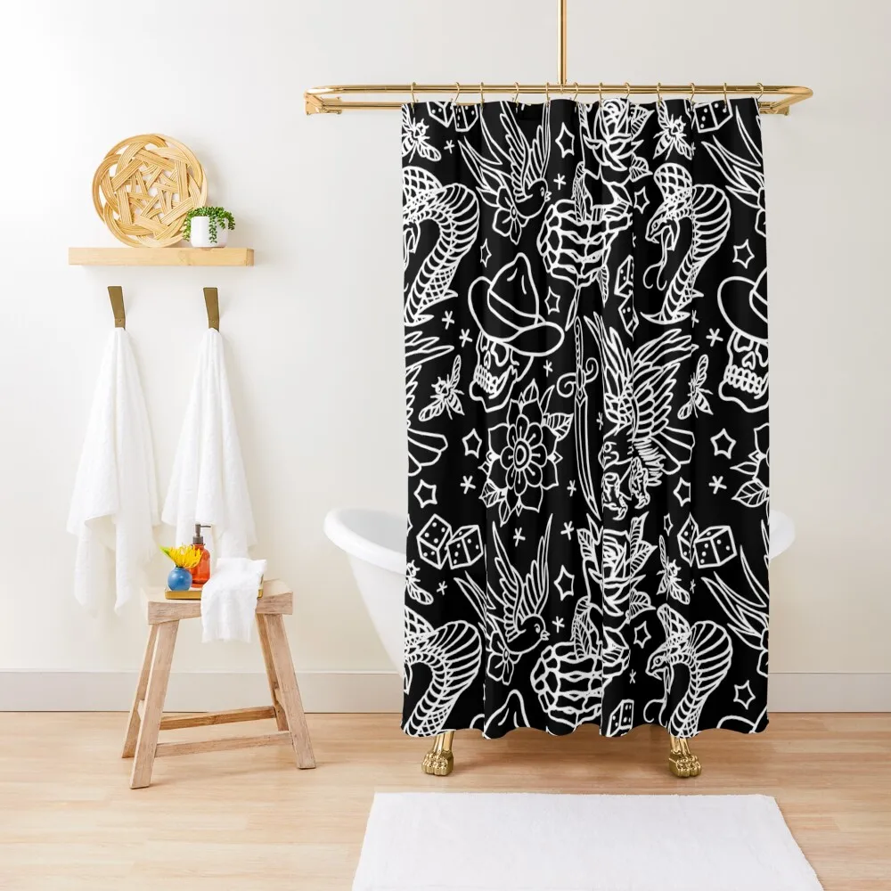 

American Traditional Tattoo Flash Print Shower Curtain Luxury Bathroom Shower Bathroom Deco Curtain