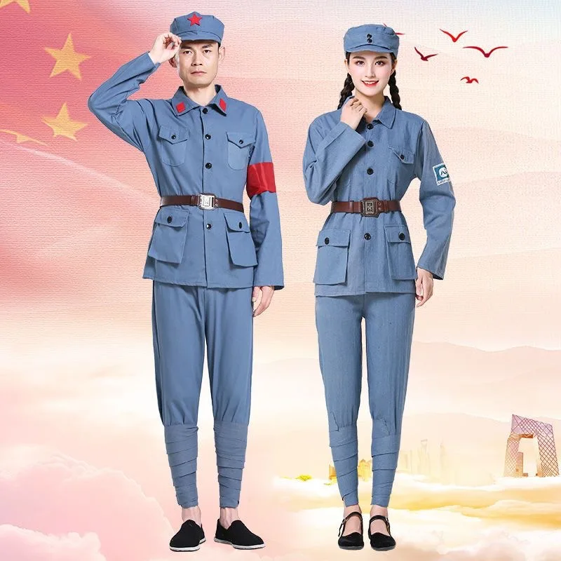 Cotton and Linen Red Army Performance Costumes Eighth Route Army Costumes New Fourth Army Suit Chorus Dance Costume Cosplay view 2