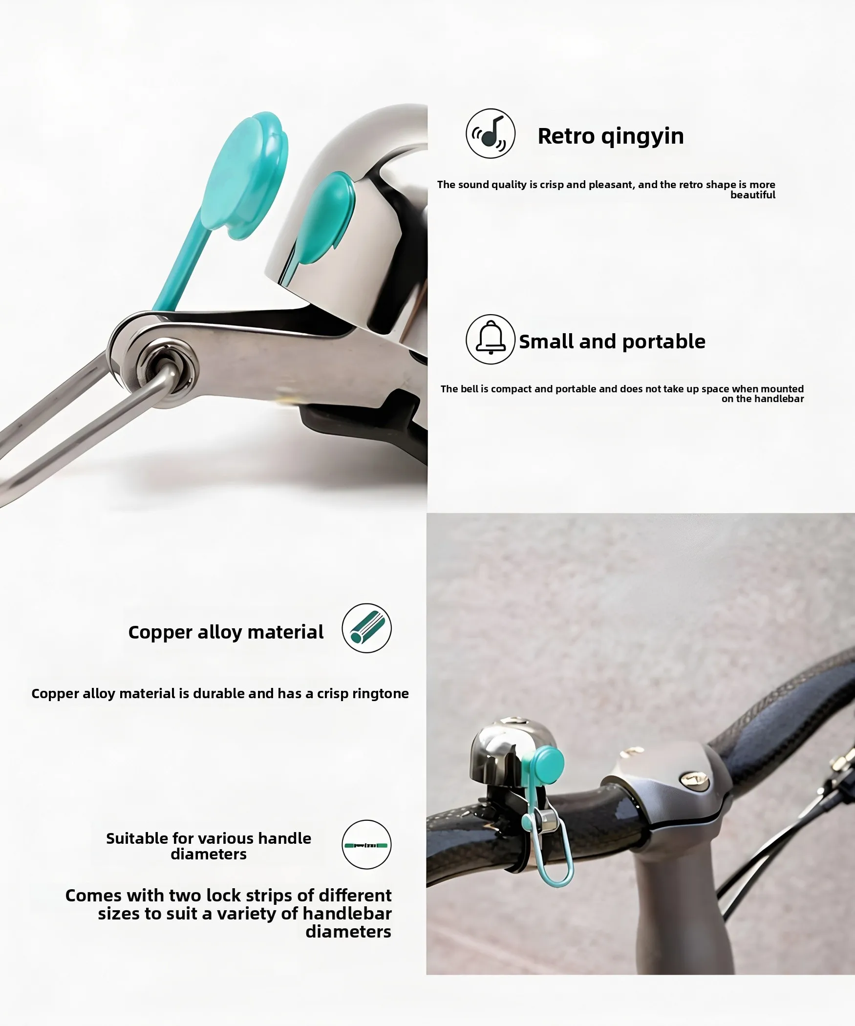 Vintage Retro Bicycle Bell with Handlebar Mount Compact Durable for Folding and Road Bike Cycling Ring Replacement Accessory