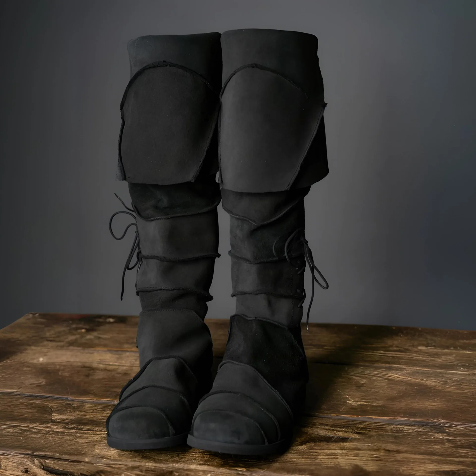 Herren Renaissance Vintage Braune Stiefel Cosplay Halloween Piraten Steampunk Ritterstiefel Niedriger Absatz Hohe Stiefel Kostüm 2026 – Detail 12