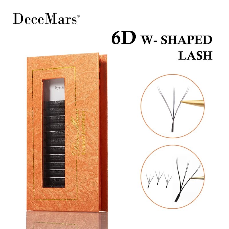 DeceMars 6D W شكل رمش ملحقات مروحة رقيق جلدة مسبقة الصنع حجم الرموش الصناعية الطبيعية العنقودية لوازم ماكياج