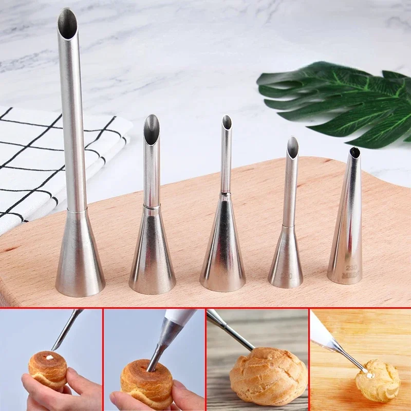 Cream Nozzles Pastry Syringe 1/2/3PCS Stainless Steel Icing Piping Nozzles Tip Cupcake Puffs Injection Puff for Pastry Chef Tool