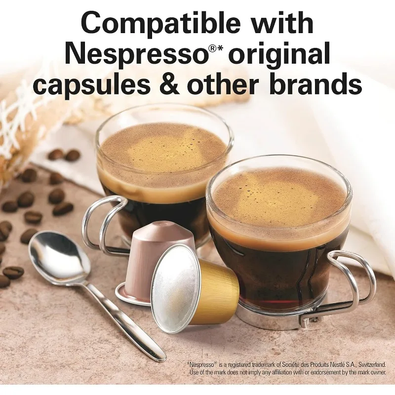 Espresso Machine, Compatible with Nespresso Pods, Single Serve Coffee Maker, Powerful Italian 19 Bar Pump