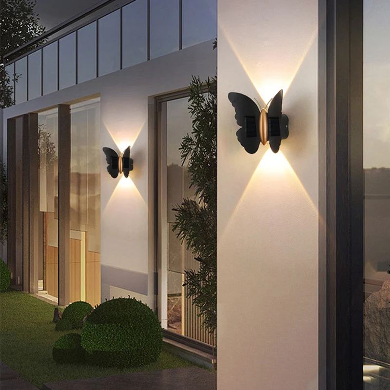 Butterfly Waterproof Outdoor Wall Light Simple Design Bat Shape Up Down Lighting for Stairs Courtyard Balcony Garden Decoration