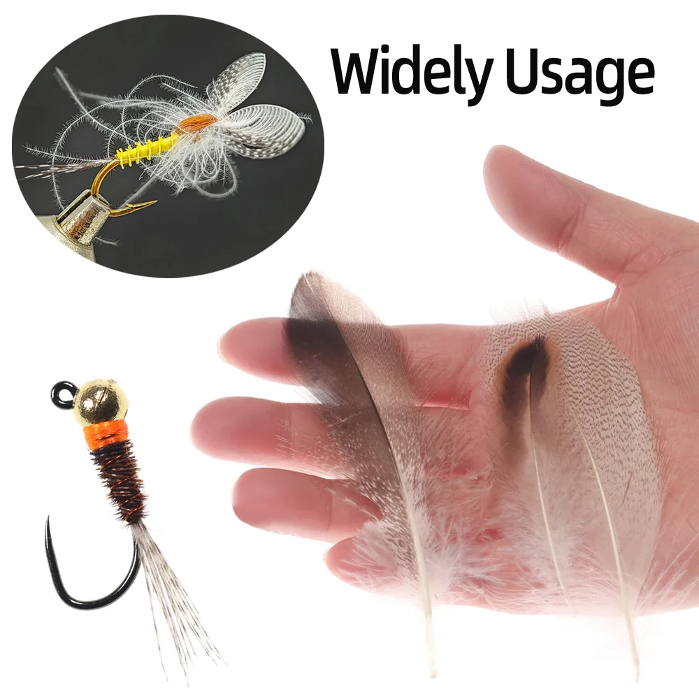 100 Stück/Beutel Natürliche Gefleckte Entenflankenfedern Wildgansfedern für Fliegenflügel, Schwänze, Streamer, Fliegenbindematerial – Detail 4