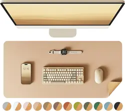 Double-Sided Desk Pad, Leather Desk Mat, Eco Cork Desk Pad Protector, Large Mouse Pad for Desk, Waterproof Desk Blotter Pad