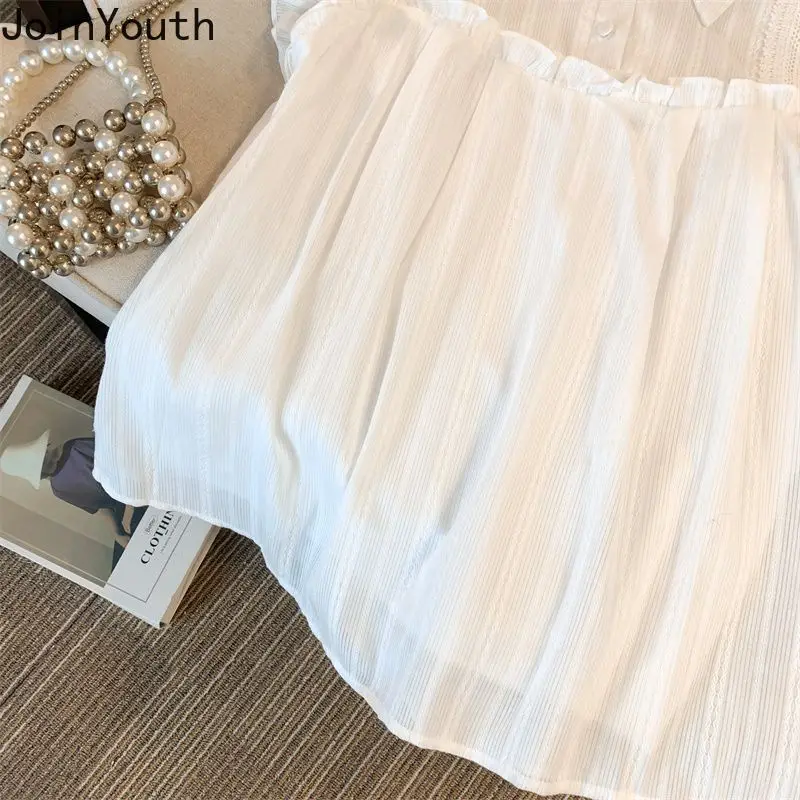 Summer Blouse Women Sleeveless Sweet Ruffles White Shirts 2024 Blusas Mujer De Moda Korean Fashion Loose Vintage Blouses Tops