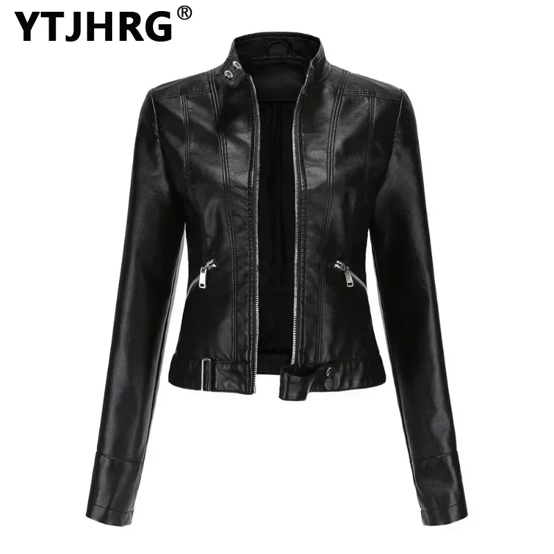 YTJHRG Jackets Women's Leather Coats Female Clothing Fashion Long Sleeve 2024 New Spring Autumn Winter Outwear Motor Biker Tops