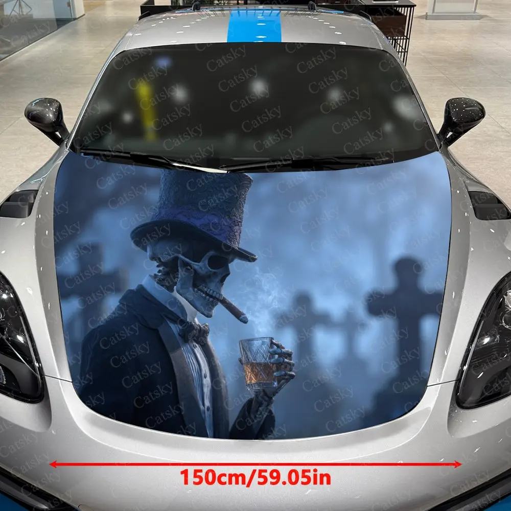 Skeleton Gentleman Design For Cars, Waterproof PVC Hood Sticker, Self-Adhesive And Scratch-Resistant For Engine Covers