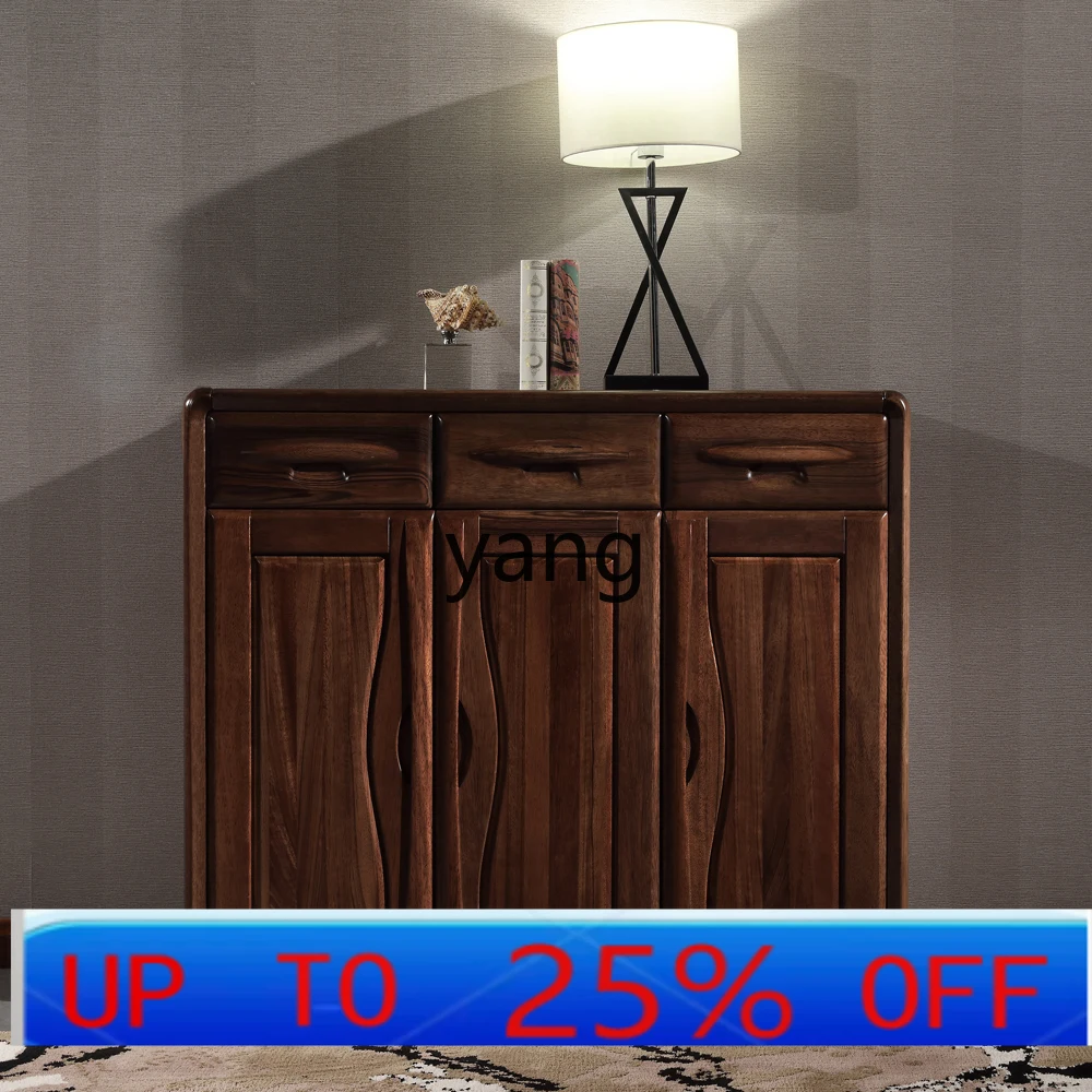 

yjq black walnut pure solid wood three-door shoe cabinet opposite the door, living room locker door entrance entrance