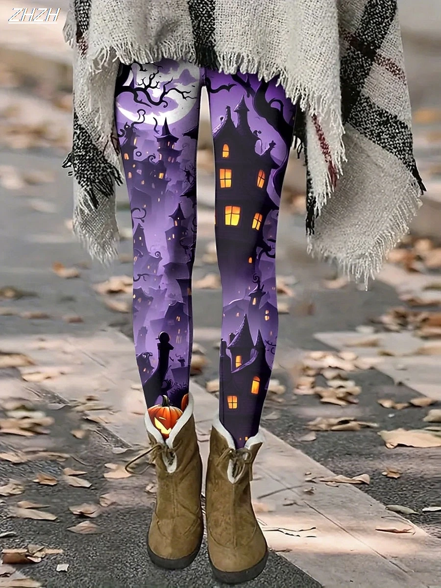 Women's Leggings 2025 Halloween Ghost Graphics Outdoor Trousers Polyester Spandex Stretch Elastic Waist,Control Fall Streetwear