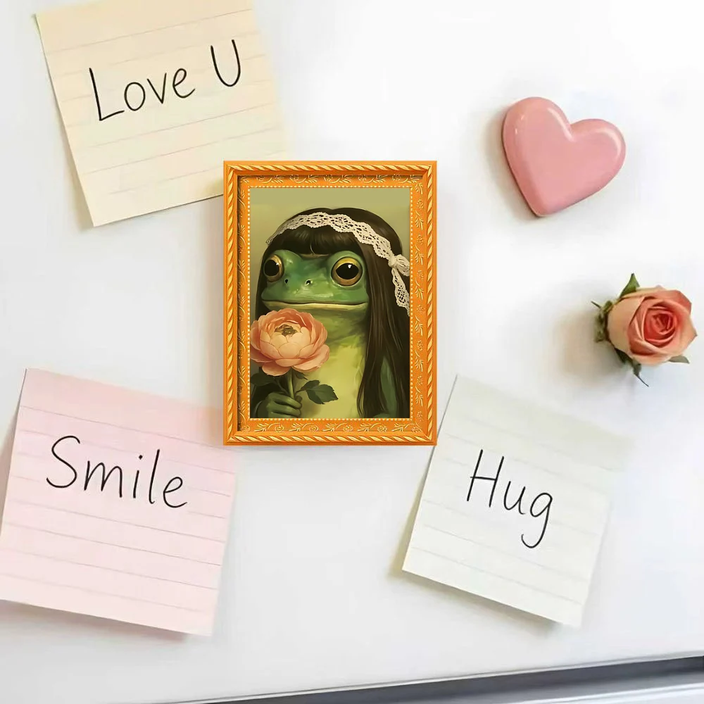 1 Piece of Vintage Oil Painting Style Lace Headband Frog Fridge Magnet, Hand-Held Rose Magnetic Decoration Sticker, Artistic Kitchen Message Magnet, Fresh and Beautiful Fridge Decoration Message Sticker