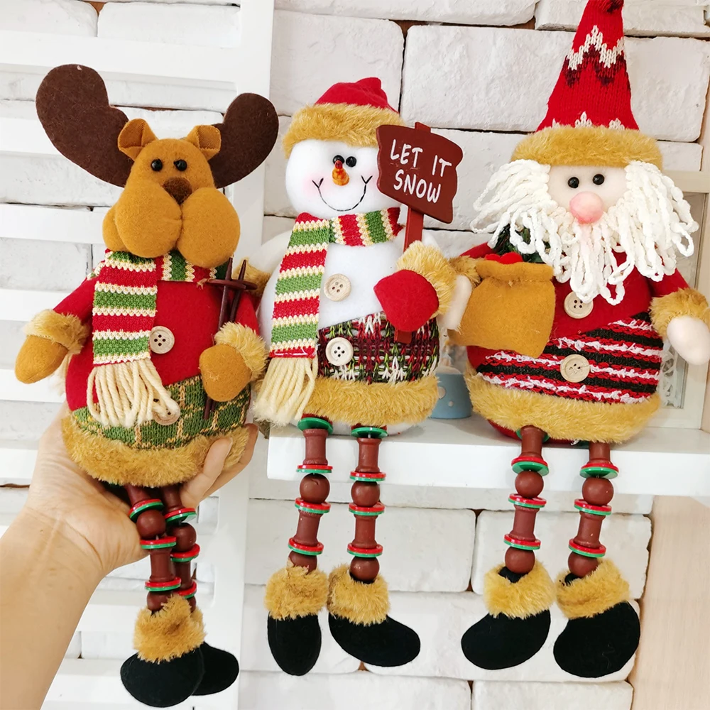 

Christmas Decoration Desktop Ornaments Sitting Snowman Wooden Beads Long Legs Cloth Doll Doll Doll Santa Claus Doll Best Gift