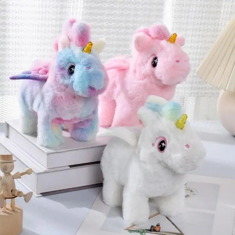 لعبة حيوانات قطيفة كهربائية للأطفال الصغار، حيوانات محشوة مع صوت ضوء LED، هدية عيد ميلاد تفاعلية للأطفال A2UB