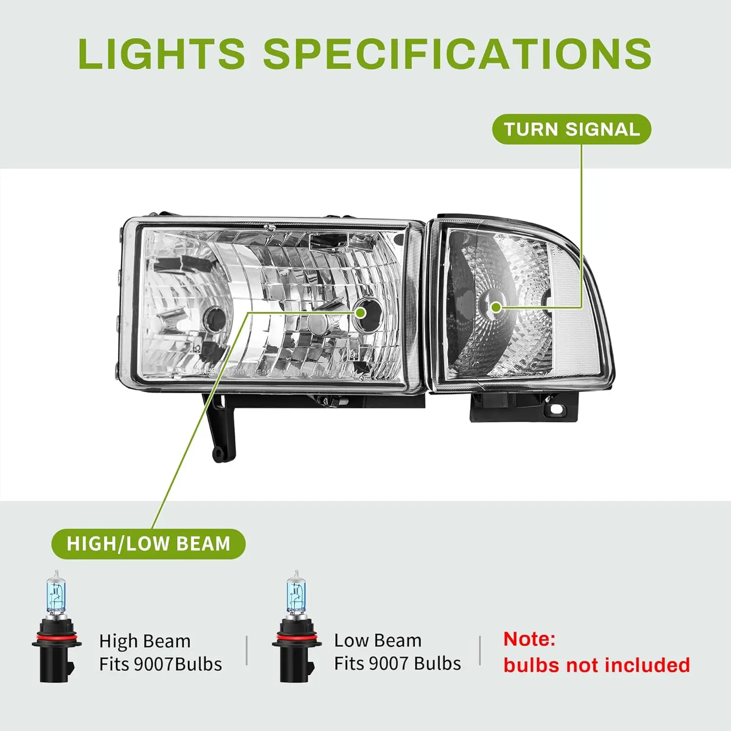 Headlights Assembly Compatible with 1994-2001 Dodge Ram 1500/1994 1995 1996 1997 1998 1999 2000 2001 2002 Ram 2500 3500 Chrome H