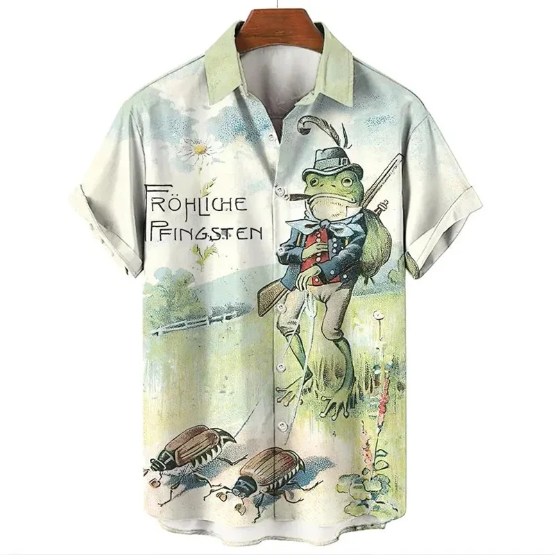 Camicie con stampa 3D Animal Frog di Design divertente per uomo abbigliamento Vintage Insect Graphic camicette moda Casual Button top camicie da spiaggia