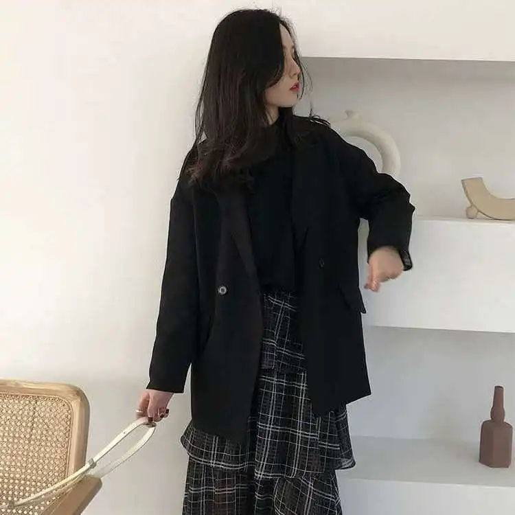 2026 Women's Korean Style Loose Drape Blazer Casual Patchwork Cuff Jacket No Shoulder Pad Versatile Outerwear