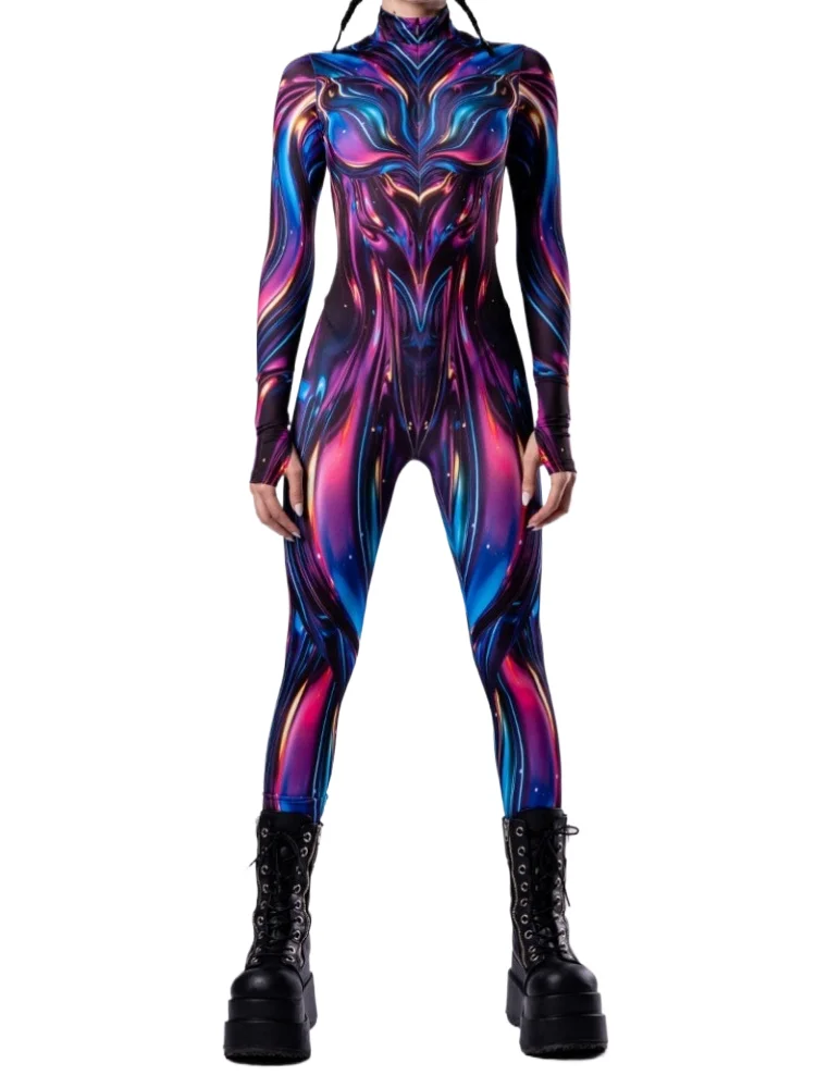 

New Women's 3d Digital Printing Colorful Jumpsuit Halloween Role Play Carnival Party Stage Performance Dance Costume Zentai Suit