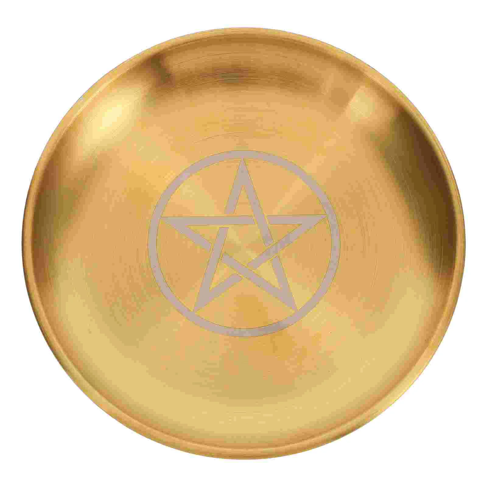 Pentacle Three Phase Moon Gold Disk Decorative Tray for Perfume Jewellery Key Ring Entryway Props Witch Altar Dish Table