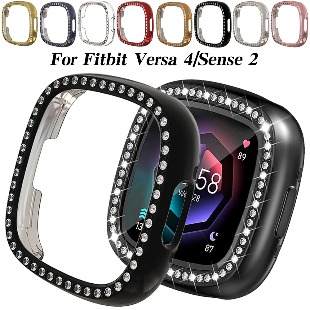 

Diamond Protector Cover for Fitbit Versa 4 Watch Hard PC Hollow Frame Bling Bumper for Versa Sense 2 Smartwatch Protective Case