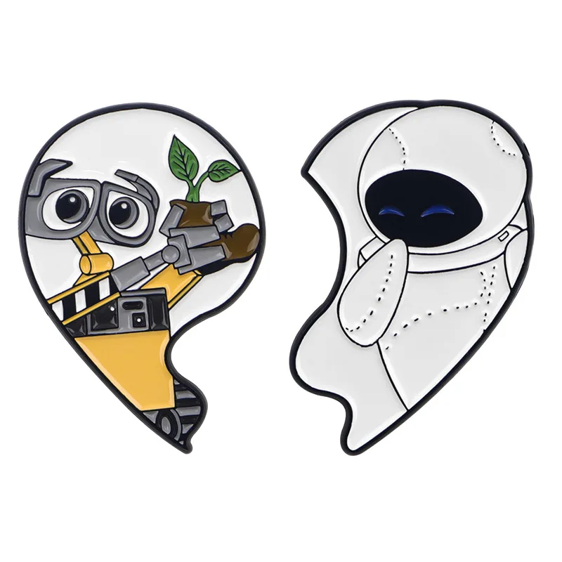 2Pcs Cartoon Cute Walle Eve Heart Couple Enamel Pins Robot Lapel Badges for Backpack Bag Hat Accessories Gifts